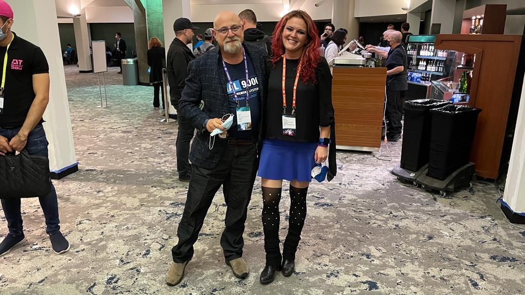 Charlie Fink and Cecilia Lascialfari at the "Happy Hours" in the playground of the Santa Clara Convention Center