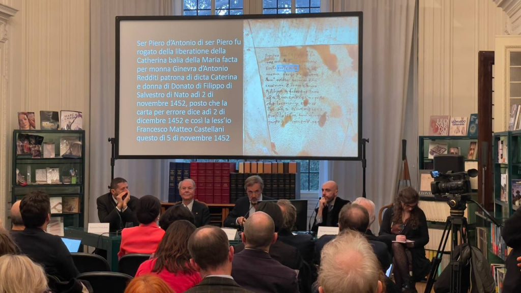 Presentation of the book "Il sorriso di Caterina" (Catherine's smile) by Carlo Vecce, at Villa La Loggia in Florence, Italy, in the prestigious headquarters of Giunti Editore