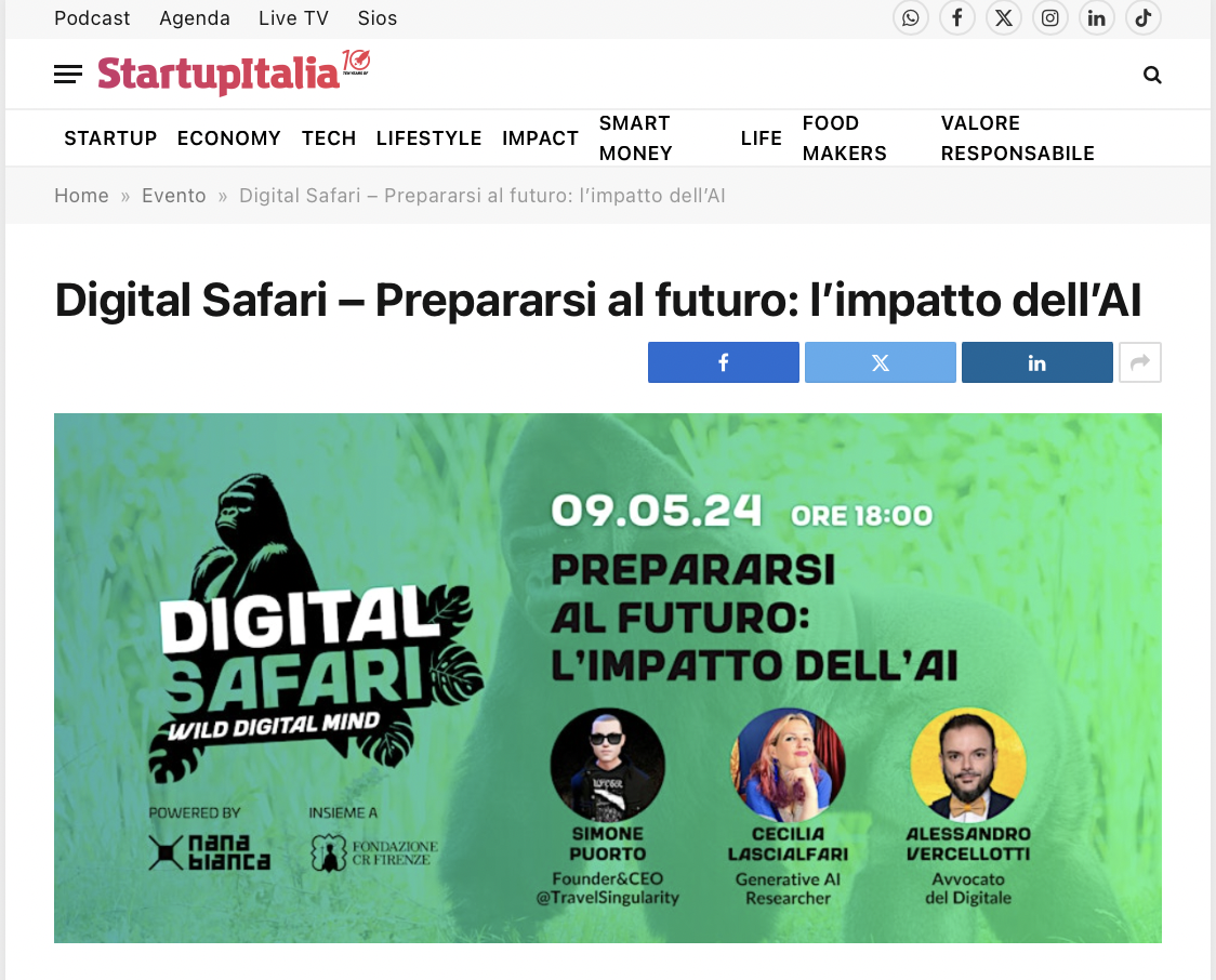 Startup Italia - Digital Safari: Getting ready to the Future: The impact of AI